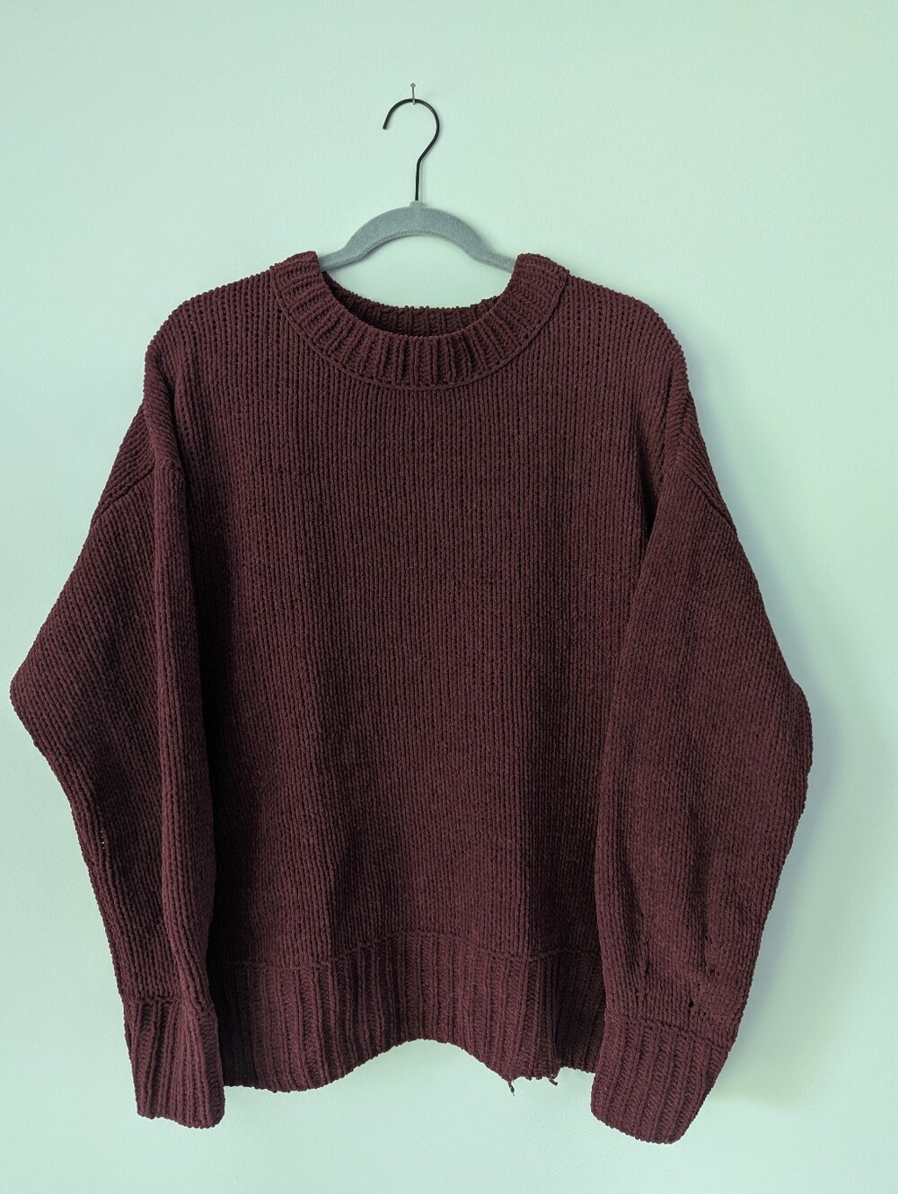 Aerie Like Candy Crew Sweater in Deep Cherry Cozy Chenille Loose Fit - Picture 4 of 13